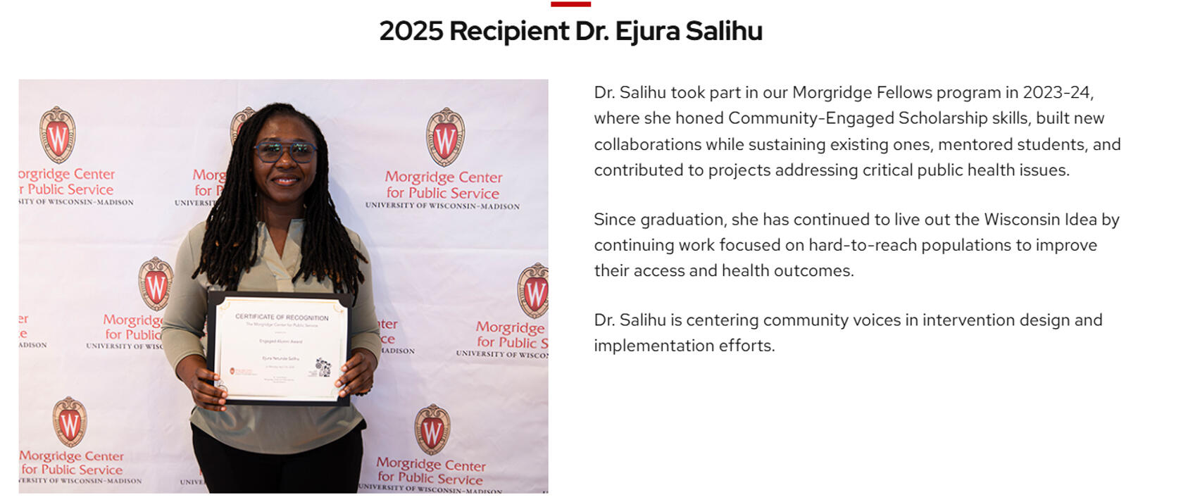 Morgridge Center Engaged Alumni Award Morgridge Center Engaged Alumni Award